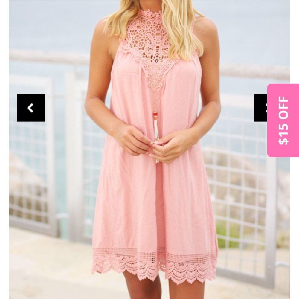 Dusty Blush Crochet Short Dress